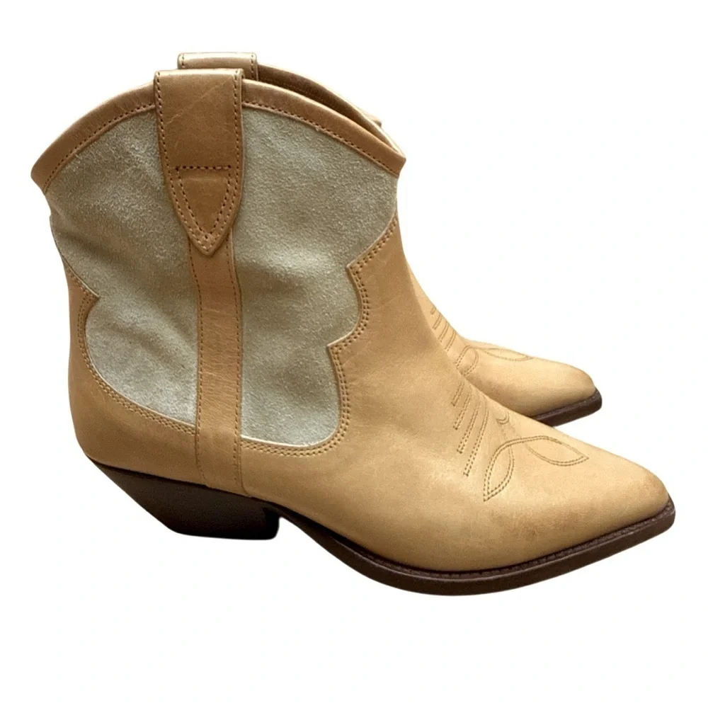 NWOB Isabel Marant Demar Mix suede Ecru Short Western Point Toe Boots Size 37